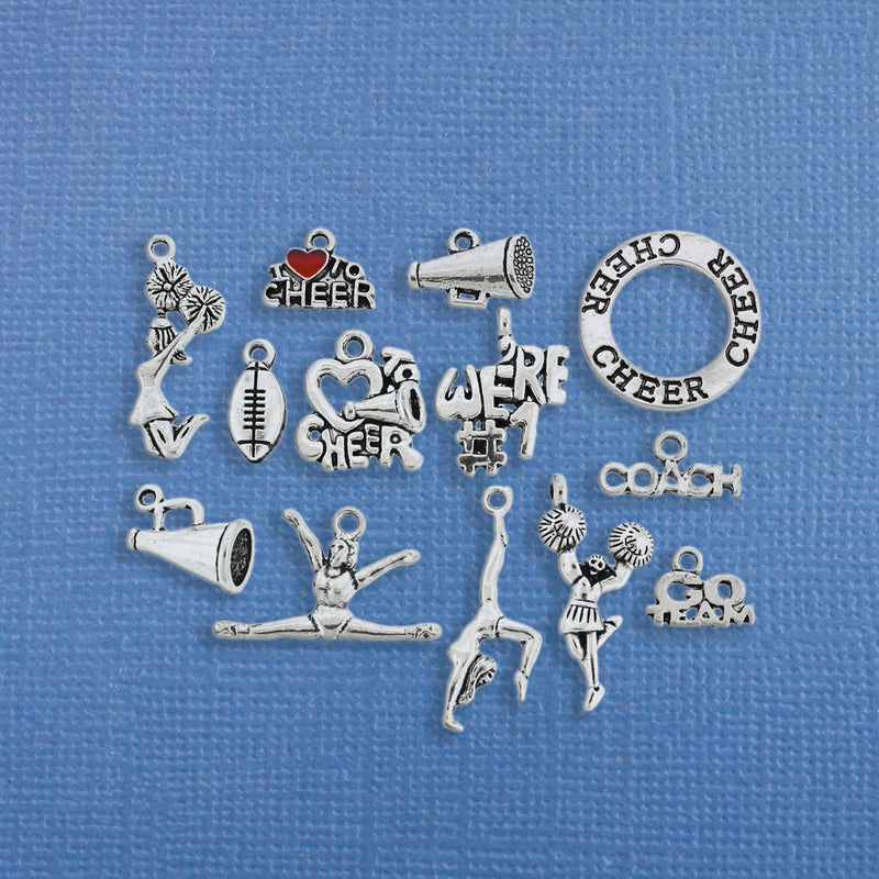 Deluxe Cheerleader Charm Collection Antique Silver Tone 13 Charms - COL243