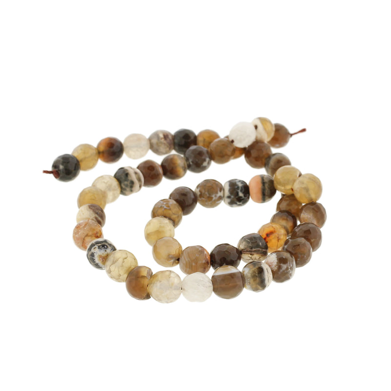 Perles en Agate de Feu Naturelle à Facettes 8mm - Nuances de Brun - 1 Rang 47 Perles - BD2785
