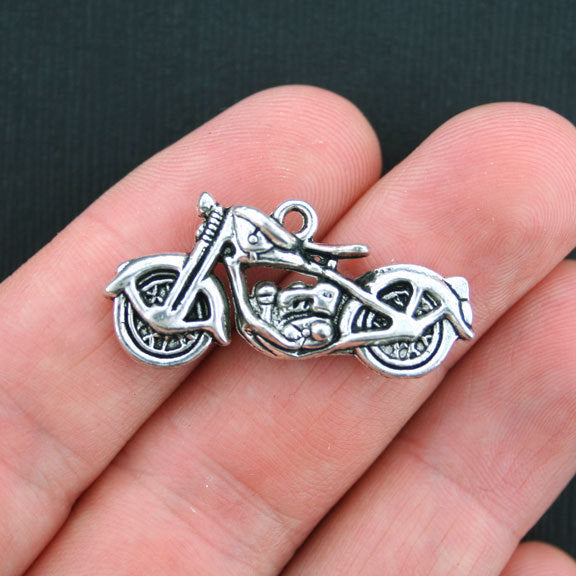 2 Motorcycle Antique Silver Tone Charms 3D - SC3646