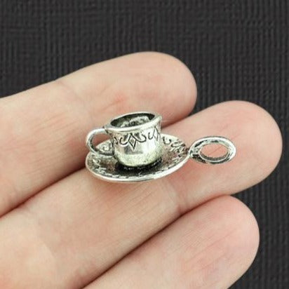 5 Teacup Antique Silver Tone Charms - SC6275