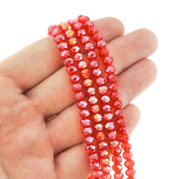 Faceted Glass Beads 6mm x 4mm - Electroplated Fire Red - 1 Strand 95 Beads - BD2359