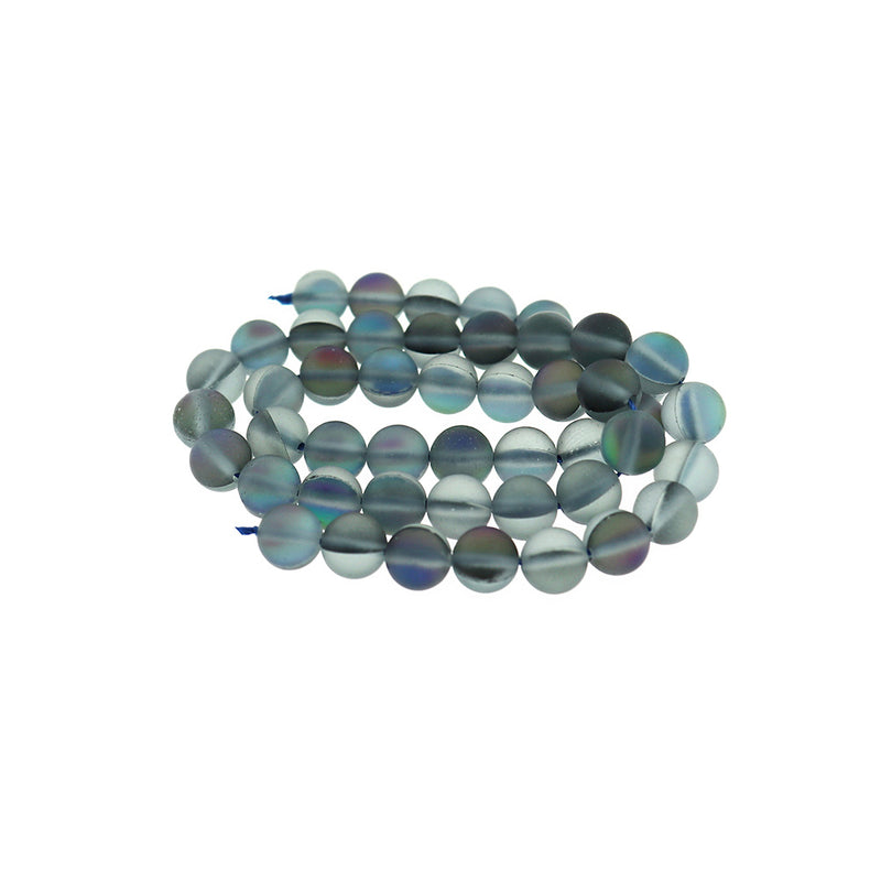 Round Glass Beads 8mm - Frosted Electroplated Imitation Grey Moonstone - 1 Strand 48 Beads - BD520