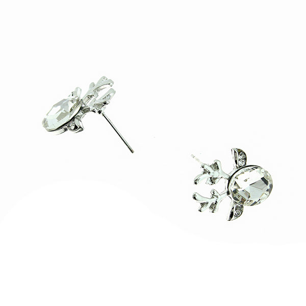 White Reindeer Rhinestone Earrings - Silver Tone Stud - 2 Pieces 1 Pair - Z1626