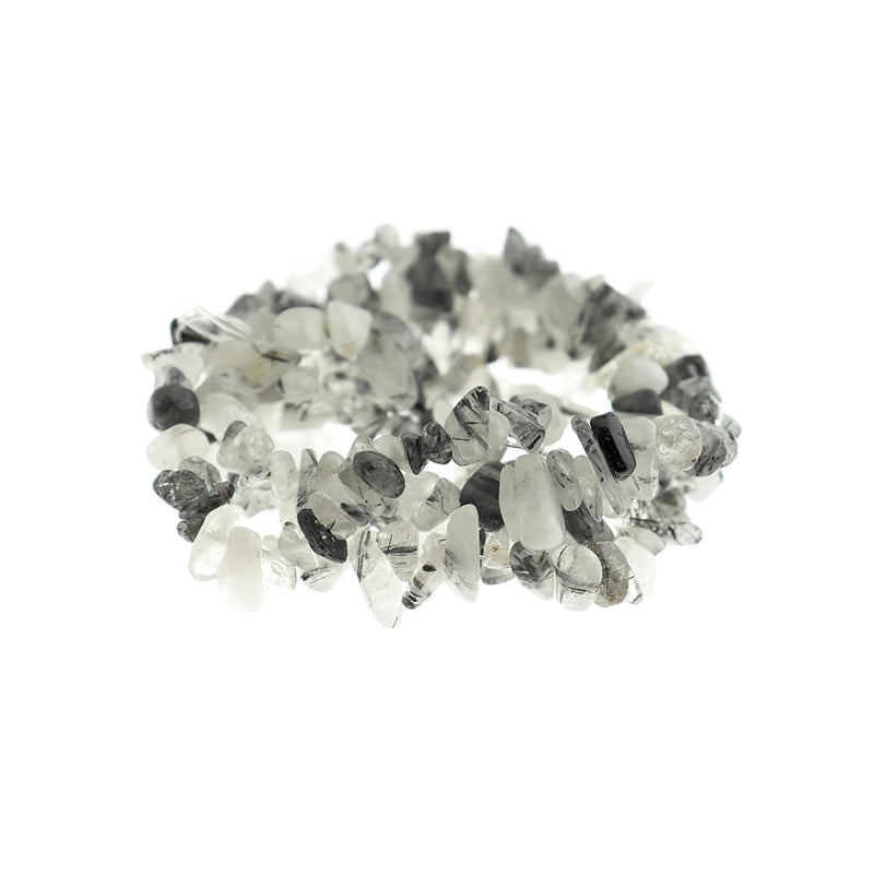 Perles de quartz rutile naturel Chip 5mm - 14mm - Blanc laiteux et noir - 1 brin 225 perles - BD1226