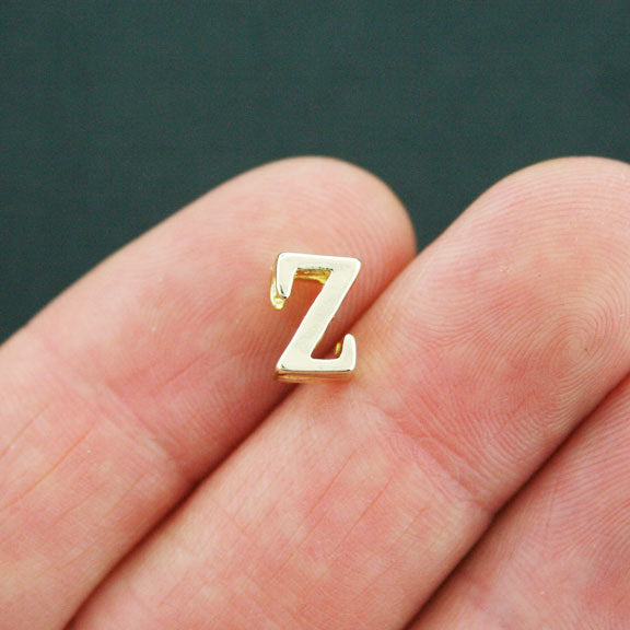 SALE Letter Z Spacer Beads 9mm x 4mm - Gold Tone - 4 Beads - GC690