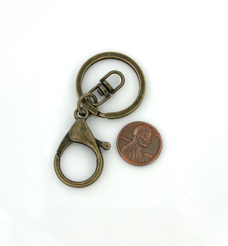 Porte-clés en bronze antique avec fermoir pivotant et mousqueton - 63 mm x 30 mm - 2 pièces - Z235