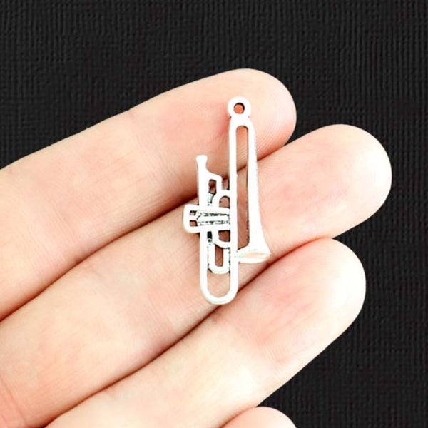 5 Trombone Antique Silver Tone Charms 2 Sided - SC523