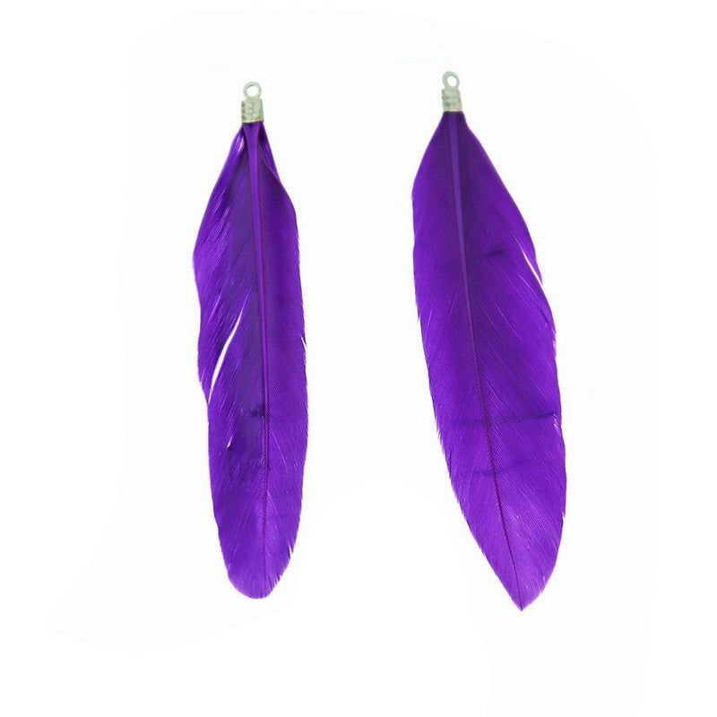 Feather Pendants - Silver Tone and Royal Purple - 12 Pieces - Z1474