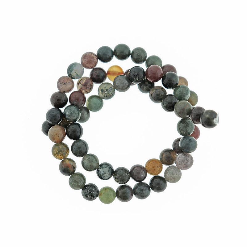 Perles rondes en agate indienne naturelle 6 mm - Tons de terre foncés - 1 brin 62 perles - BD2556