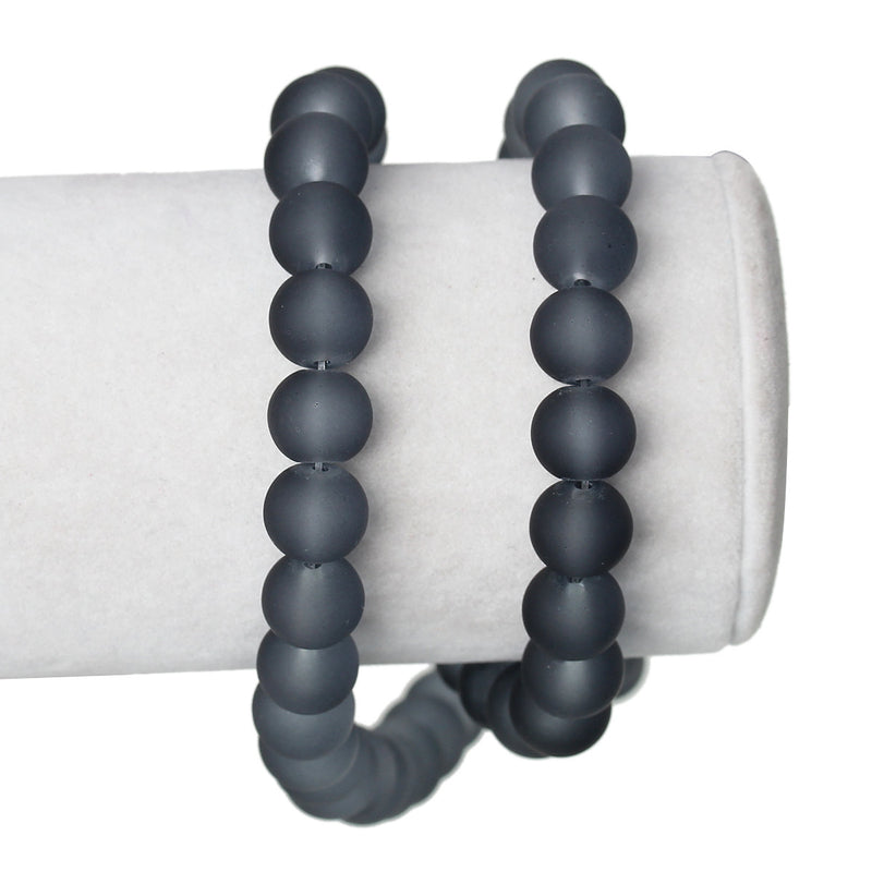 Round Glass Beads 11mm - Frosted Black - 1 Strand 85 Beads - BD674