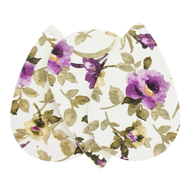 Pendentifs en forme de larme en similicuir - Fleur violette - 4 pièces - LP193