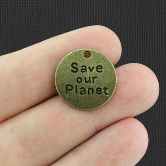 6 Save Our Planet Antique Bronze Tone Charms - BC089