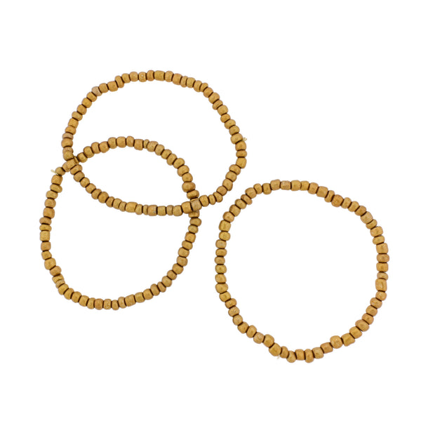 Seed Glass Bead Bracelets - 65mm - Gold - 5 Bracelets - BB110