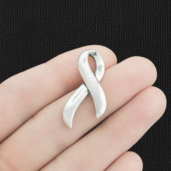 5 Awareness Ribbon Antique Silver Tone Charms 2 Sided - SC815