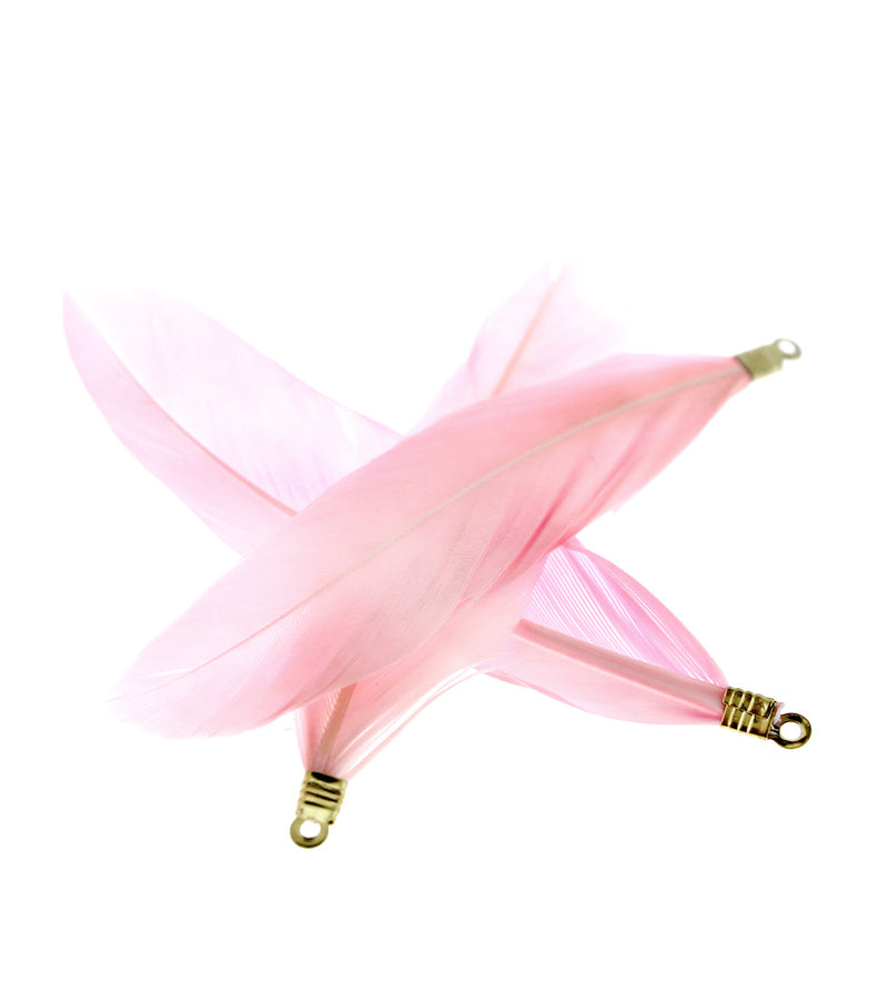 Feather Pendants - Gold Tone and Pink - 8 Pieces - Z1016