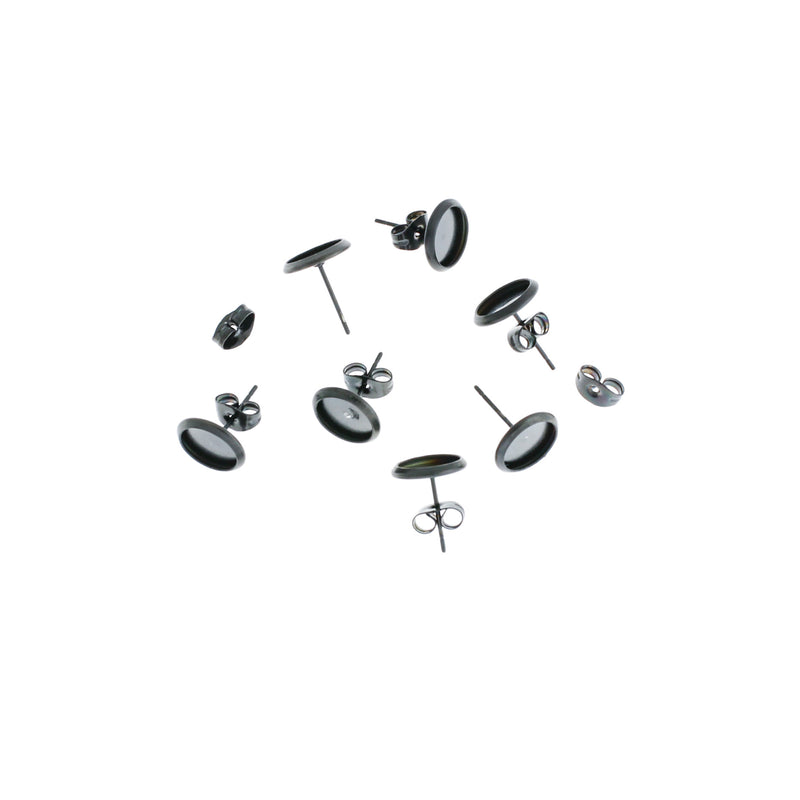 Gunmetal Black Stainless Steel Earrings - Stud Cabochon - 10mm - 2 Pieces 1 Pair - ER241