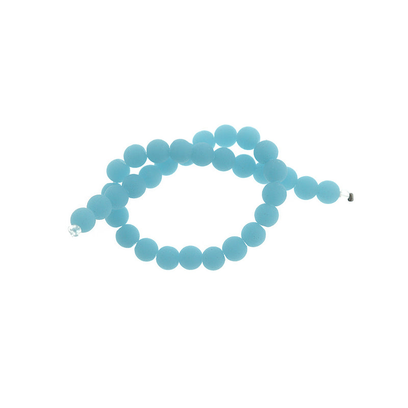 Round Cultured Sea Glass Beads 6mm - Frosted Sky Blue - 1 Strand 32 Beads - U210