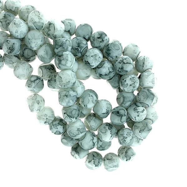 Faceted Glass Beads 8mm - Grey Marble - 1 Strand 110 Beads - BD458
