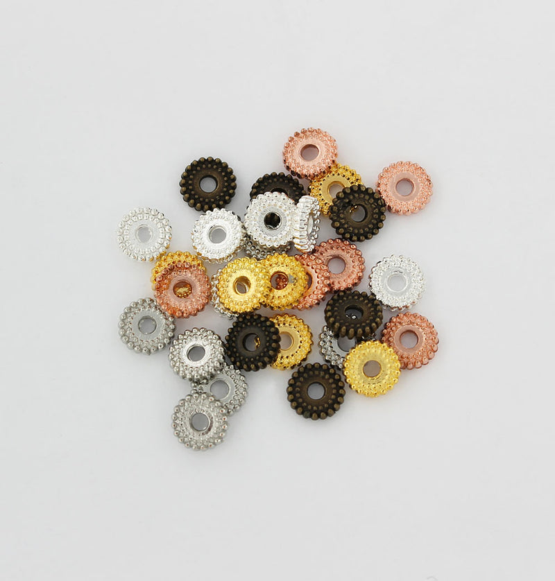 Washer Spacer Beads 2mm x 7mm - Assorted Silver, Gold, Bronze and Rose Gold Tone - 50 Beads - FD228