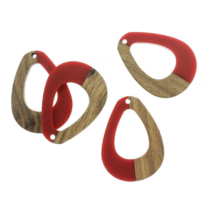 Teardrop Natural Wood and Red Resin Charm 38mm - WP196