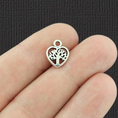 20 Heart Tree Antique Silver Tone Charms 2 Sided - SC1994