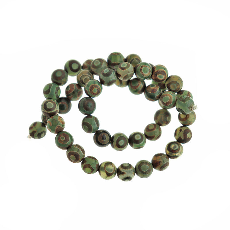 Round Natural Agate Beads 8mm - Green - 1 Full Strand 47 Beads - BD1768