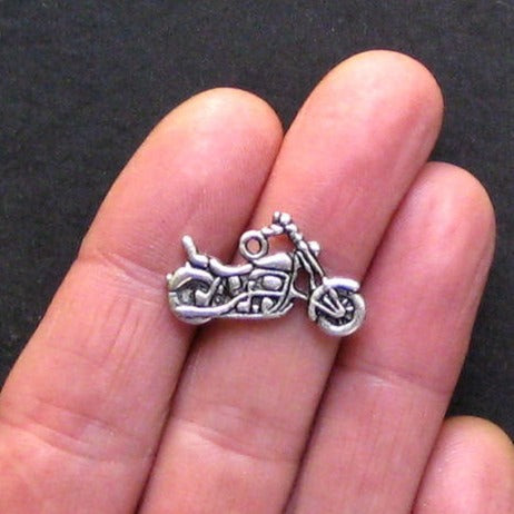 BULK 30 Motorcycle Antique Silver Tone Charms 2 Sided - SC334