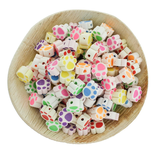 Assorted Paw Print Polymer Clay Beads 11mm x 9mm - 25 Beads - BD344