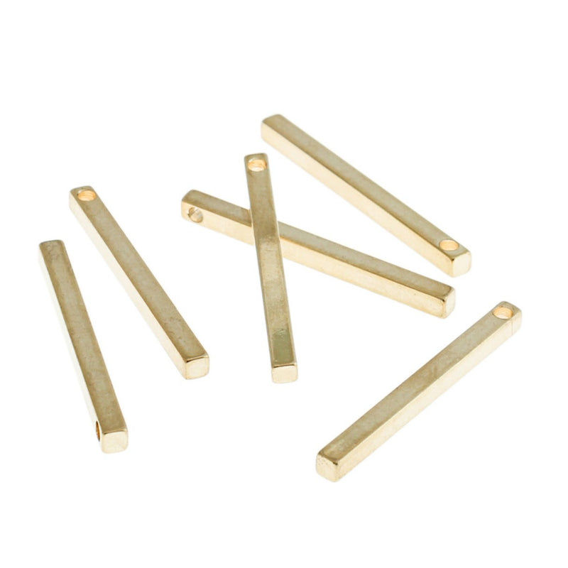 3D Drop Bar Stamping Blanks - Light Gold Tone Brass - 30mm x 2.5mm - 2 Bars - MT674