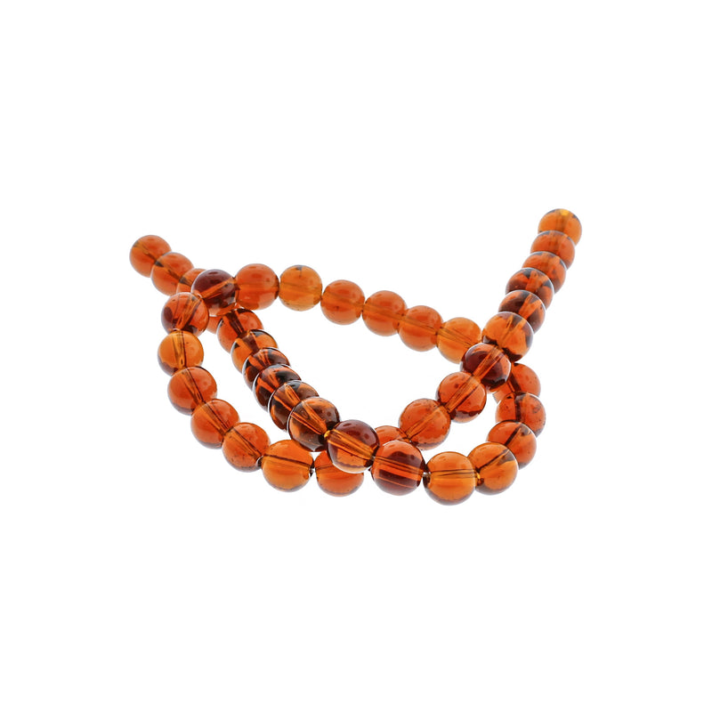 Round Glass Beads 8mm - Transparent Saddle Brown - 1 Strand 40 Beads - BD2694
