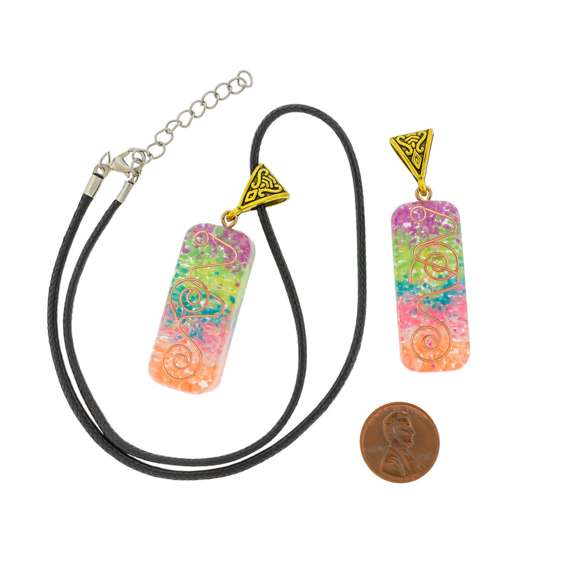 Black Faux Leather Cord Necklace 17.5" With Glow In The Dark Resin Pendant - 2mm - 1 Piece - K633