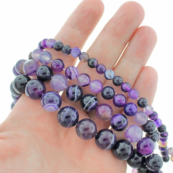 Perles rondes en dentelle naturelle Agate 6mm -12mm - Choisissez votre taille - Marbre violet améthyste - 1 brin complet de 15,5" - BD1862