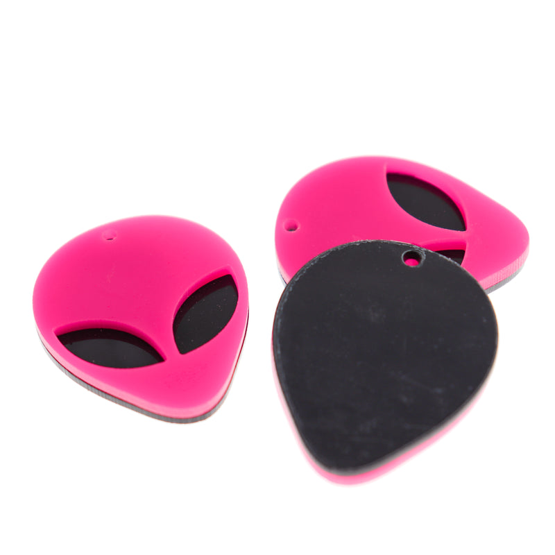2 Pink Alien Acrylic Charms - K613