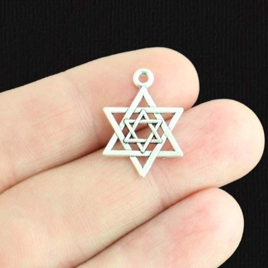 10 Star of David Antique Silver Tone Charms - SC3464