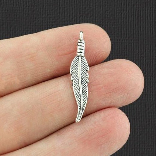 12 Feather Antique Silver Tone Charms 2 Sided - SC2981