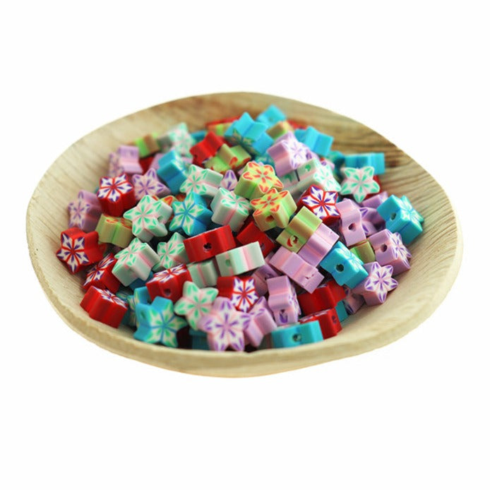 Assorted Floral Star Polymer Clay Beads 10mm x 5mm - 40 Beads - BD2228