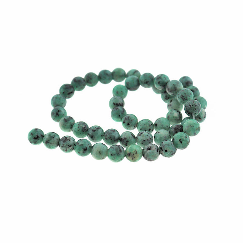 Round Imitation Gemstone Beads 8mm - Teal with Black Speckles - 1 Strand 50 Beads - BD2273