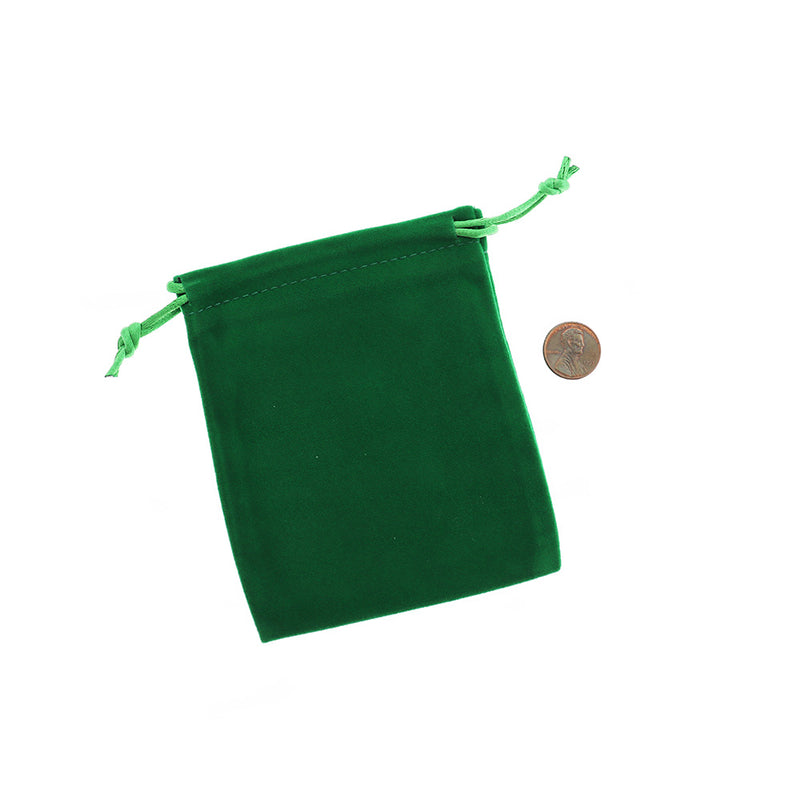 BULK 25 Velvet Drawstring Bags 12cm x 10cm Christmas Green Jewelry Pouch - TL096
