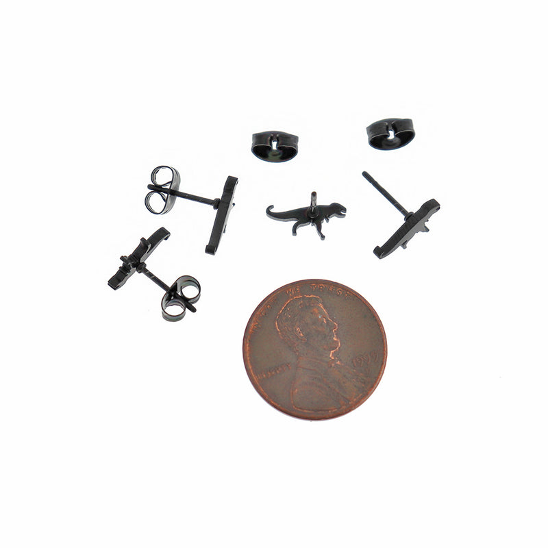 Gunmetal Black Stainless Steel Earrings - Dinosaur Studs - 11mm x 5mm - 2 Pieces 1 Pair - ER497