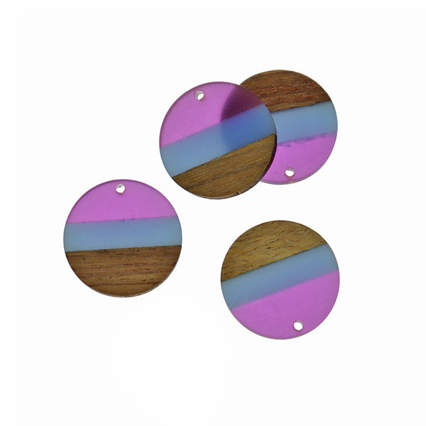 Round Natural Wood and Purple & Blue Resin Charm 28mm - WP123