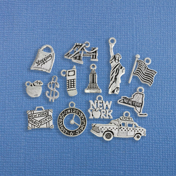 New York Charm Collection Antique Silver Tone 13 Charms - COL181