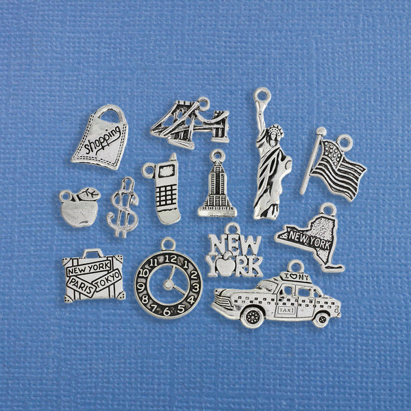New York Charm Collection Ton argent antique 13 breloques - COL181