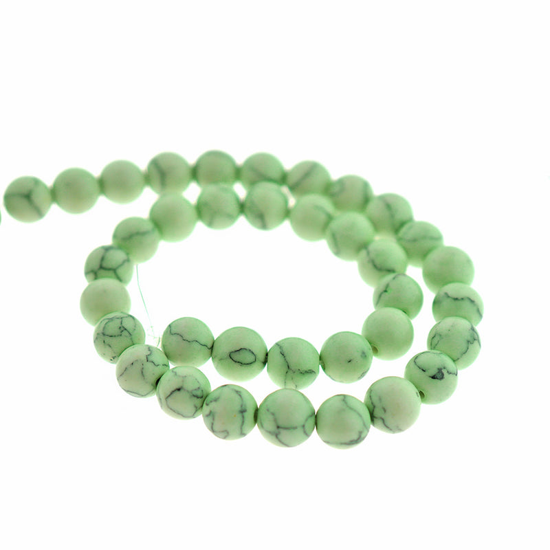 Round Imitation Gemstone Beads 8mm - Green with Black Marble - 1 Strand 50 Beads - BD1988