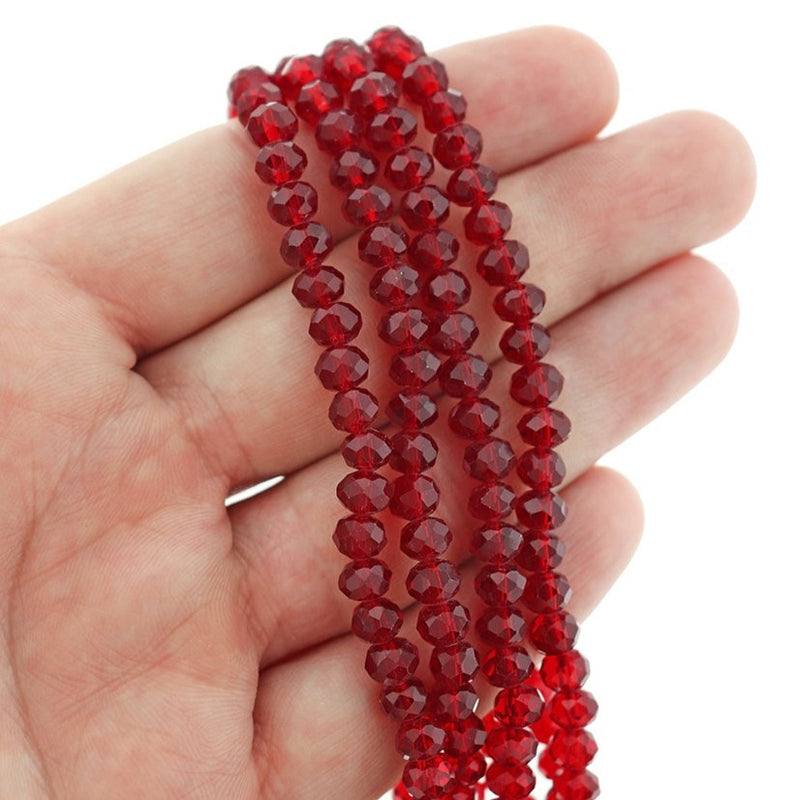 Faceted Rondelle Glass Beads 6mm x 4mm - Ruby Red - 1 Strand 98 Beads - BD2547