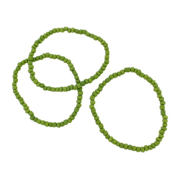 Seed Glass Bead Bracelets - 65mm - Olive Green - 5 Bracelets - BB092
