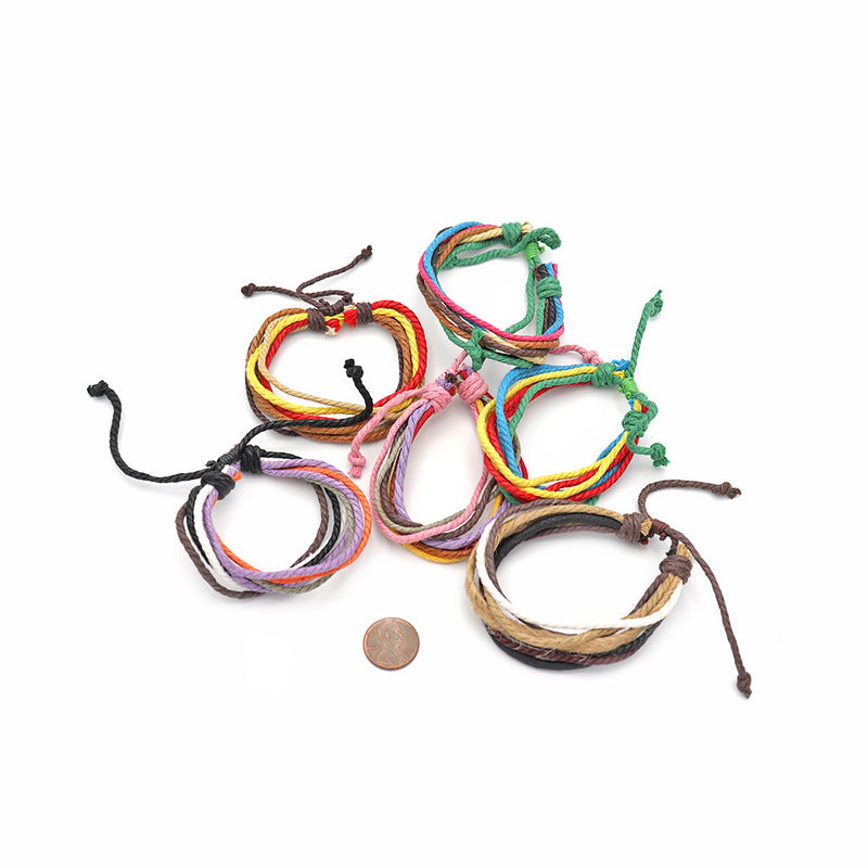 Assorted Color Wrap Adjustable Bracelets 11" - 2mm - 4 Bracelets - N691