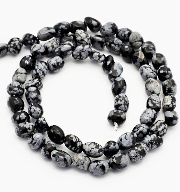 Nugget Natural Snowflake Obsidian Beads 6mm - Marbre noir et blanc - 1 brin 58 perles - BD867