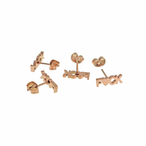 Rose Gold Tone Stainless Steel Earrings - F*ck Studs - 12mm x 4mm - 2 Pieces 1 Pair - ER851