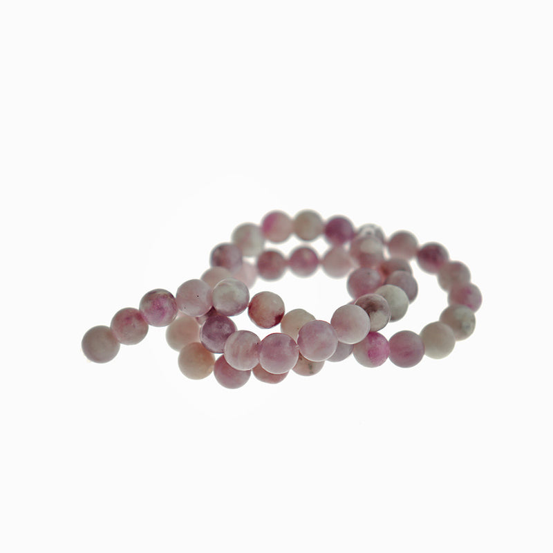 Perles de Tourmaline Naturelle Rondes 8mm - Teinté Rose et Crème - 1 Rang 51 Perles - BD1744
