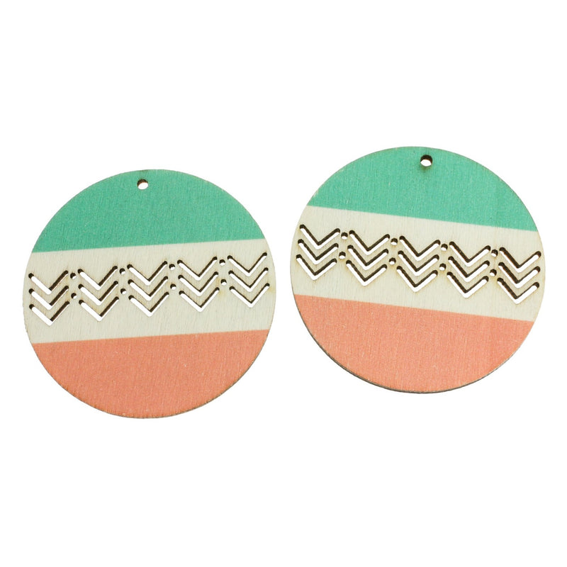 Green and Orange Natural Wood Charm 50mm - WP468